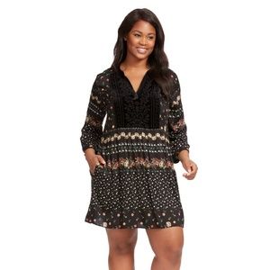 RARE!! Johnny Was Velvet Mix Boho Henley Dress 1x